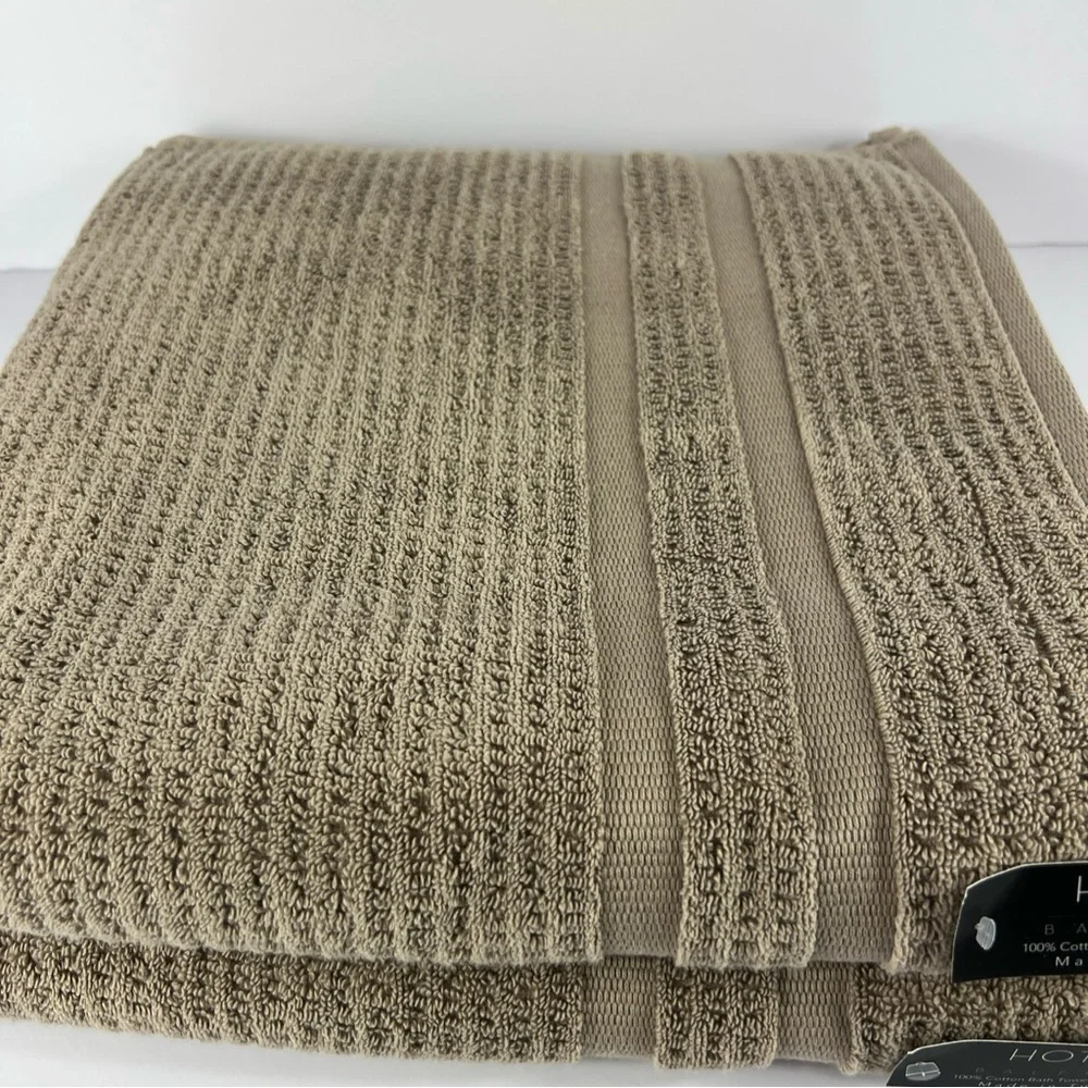 Hotel Balfour Turkish Cotton Bath Towels Brown Textured Plush Set of 2 NEW
